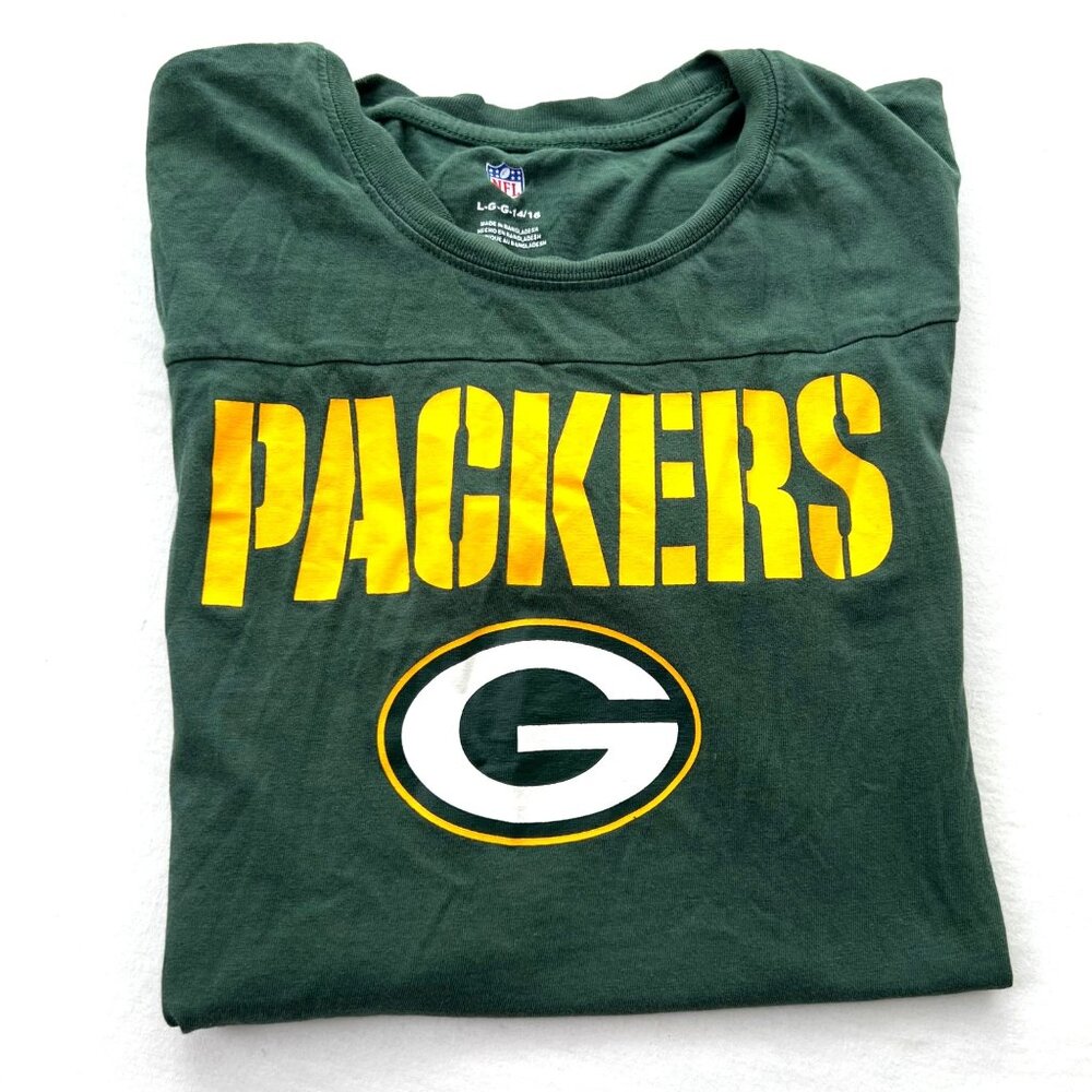 Green Bay Packers Youth Large T-Shirt Green Gold NFL Logo Cotton Short Sleeve - Picture 2 of 11